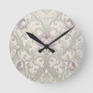 Reloj Redondo Mediano Patrón floral ornamentado de peonía de lavanda en