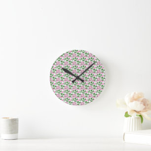 Reloj Redondo Mediano Patrón Floral Oscuro Sin Costuras Flores Rosadas V
