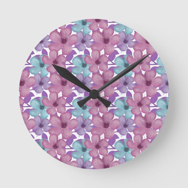 Reloj Redondo Mediano Patrón Floral Pastel (Anverso)