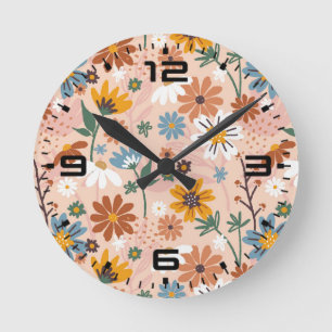 Reloj Redondo Mediano Patrón floral pintado a mano-23136