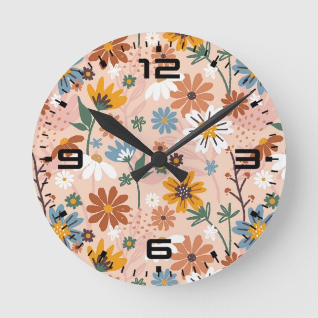 Reloj Redondo Mediano Patrón floral pintado a mano-23136 (Anverso)
