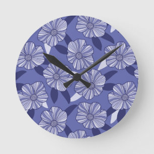 Reloj Redondo Mediano Patrón Floral Púrpura de Vinca menor