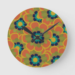 Reloj Redondo Mediano Patrón floral retro de flores de Morelia