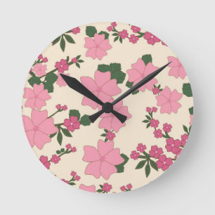 Reloj Redondo Mediano Patrón floral rosa