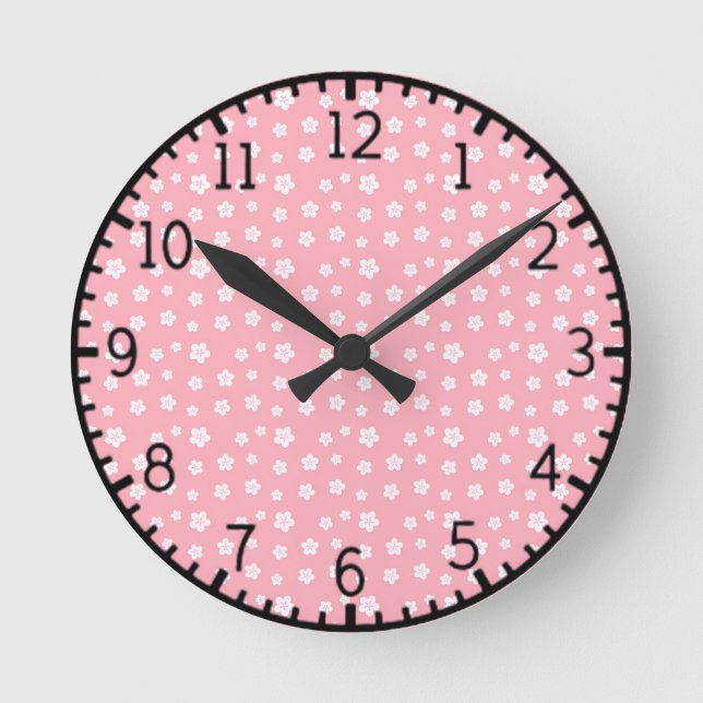 Reloj Redondo Mediano Patrón floral rosado (Anverso)