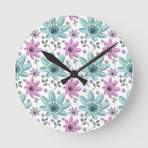Reloj Redondo Mediano Patrón Floral Sin Costuras Pastel