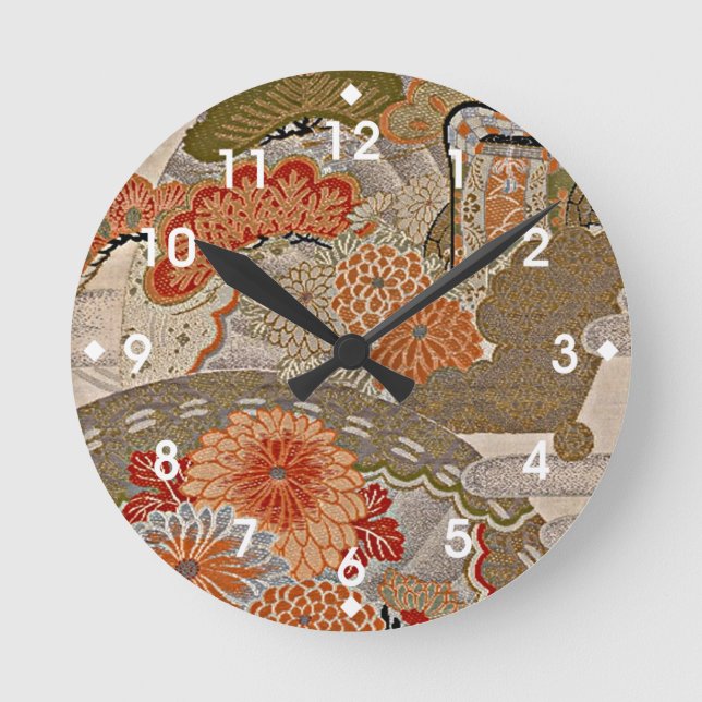 Reloj Redondo Mediano Patrón floral Tangerino Pastel (Anverso)