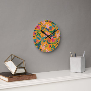 Reloj Redondo Mediano Patrón floral tropical moderno