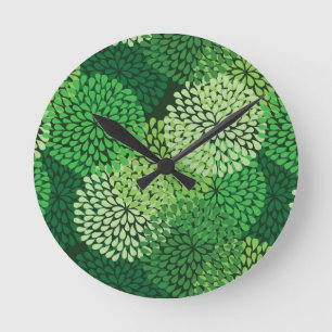Reloj Redondo Mediano Patrón floral verde
