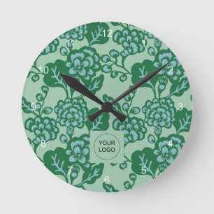 Reloj Redondo Mediano Patrón floral verde y azul vibrante y audaz