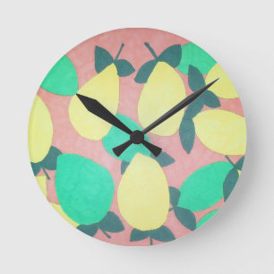 Reloj Redondo Mediano Patrón fresco de cítricos de lémones y extremidade