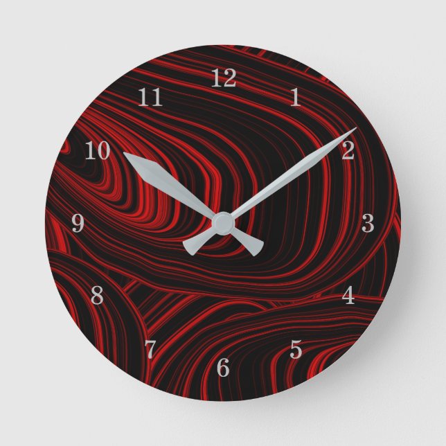 Reloj Redondo Mediano Patrón Geode de resumen negro rojo moderno (Anverso)