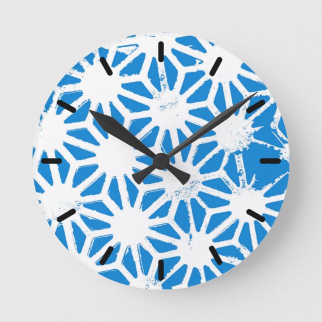 Reloj Redondo Mediano Patrón geométrico azul (Anverso)