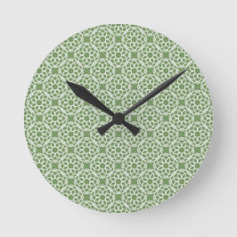 Reloj Redondo Mediano Patrón geométrico blanco verde salvia sin fisuras