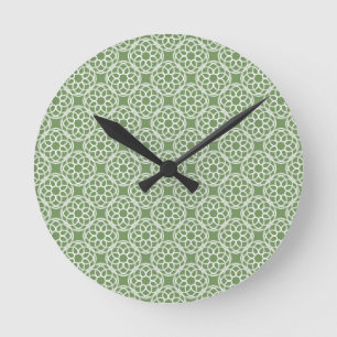 Reloj Redondo Mediano Patrón geométrico blanco verde salvia sin fisuras