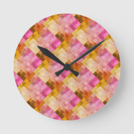 Reloj Redondo Mediano Patrón geométrico de acuarela rosa