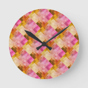Reloj Redondo Mediano Patrón geométrico de acuarela rosa