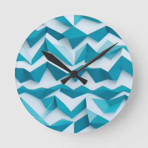 Reloj Redondo Mediano Patrón geométrico de chevron 3D azul verdoso