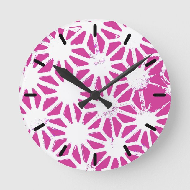 Reloj Redondo Mediano Patrón geométrico de fucsia (Anverso)