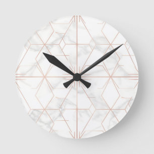 Reloj Redondo Mediano Patrón geométrico de mármol dorado rosa