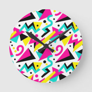 Reloj Redondo Mediano Patrón geométrico de Memphis de los 80