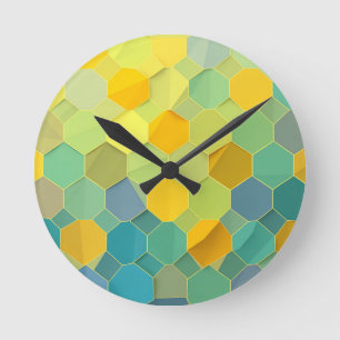 Reloj Redondo Mediano Patrón geométrico de panal de abeja colorido