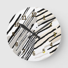 Reloj Redondo Mediano Patrón geométrico de rayas negras, blancas y grise