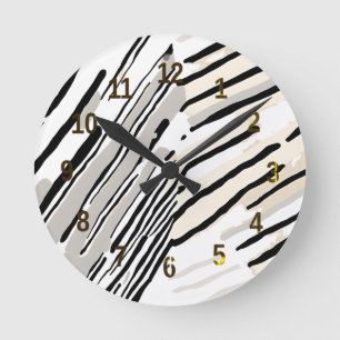 Reloj Redondo Mediano Patrón geométrico de rayas negras, blancas y grise