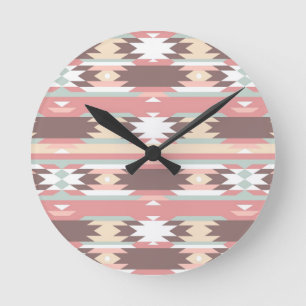Reloj Redondo Mediano Patrón geométrico en estilo azteca 2