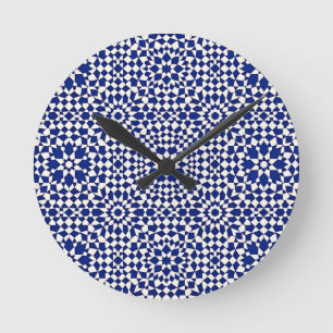Reloj Redondo Mediano Patrón geométrico mosaico azul marino