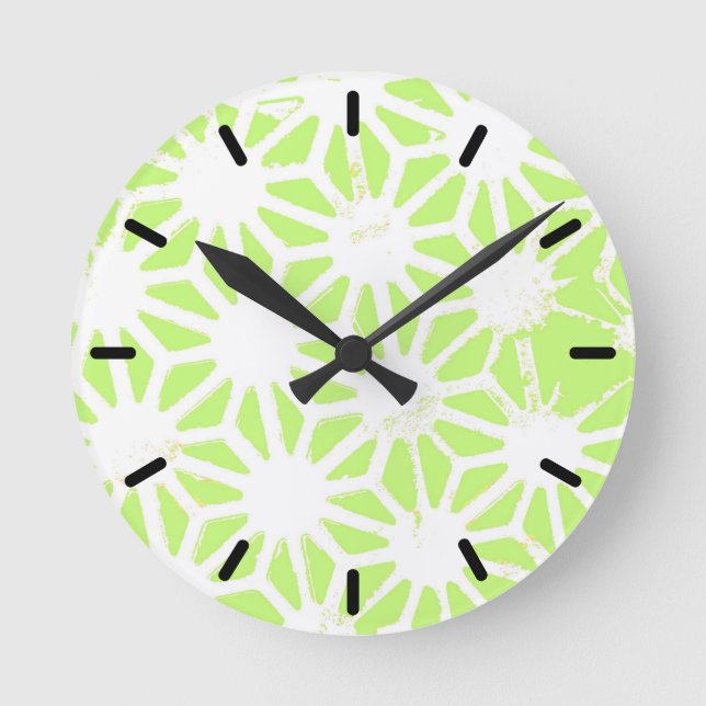Reloj Redondo Mediano Patrón geométrico verde limón (Anverso)