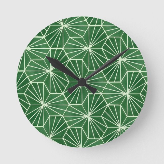 Reloj Redondo Mediano Patrón geométrico verde limón verde de arte modern (Anverso)