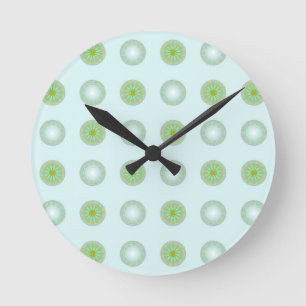 Reloj Redondo Mediano Patrón geométrico verde pastel y gris