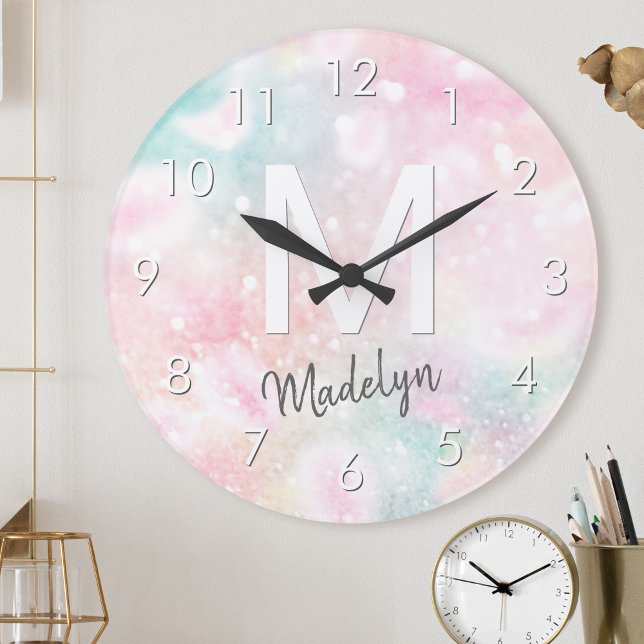 Reloj Redondo Mediano Patrón Girly del Purpurina rosa de Glam Pastel (Subido por el creador)