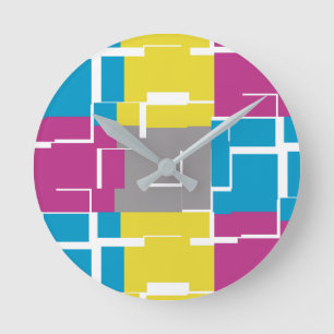Reloj Redondo Mediano Patrón gris amarillo morado de Guay