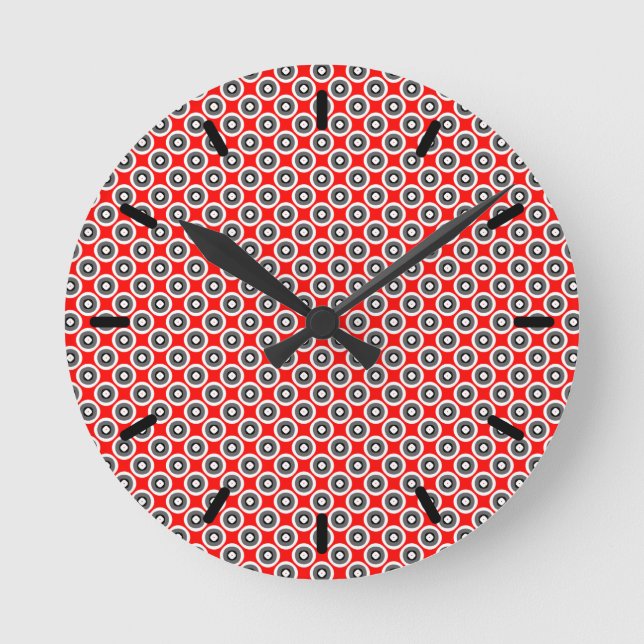 Reloj Redondo Mediano Patrón gris rojo blanco negro (Anverso)
