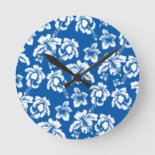 Reloj Redondo Mediano Patrón hawiano de flores azules