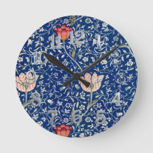 Reloj Redondo Mediano Patrón Índigo Floral Tulipán Antiguo de William Mo