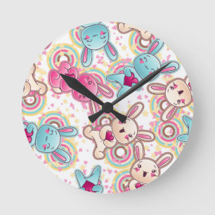 Reloj Redondo Mediano Patrón infantil de Kawaii con garabatos cortos