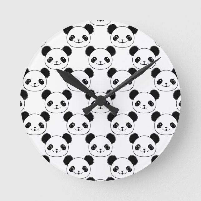 Reloj Redondo Mediano Patrón Kawaii Panda En Blanco Y Negro (Anverso)