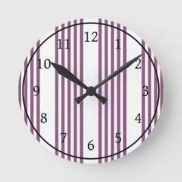 Reloj Redondo Mediano Patrón malva morado y blanco de cinco rayas
