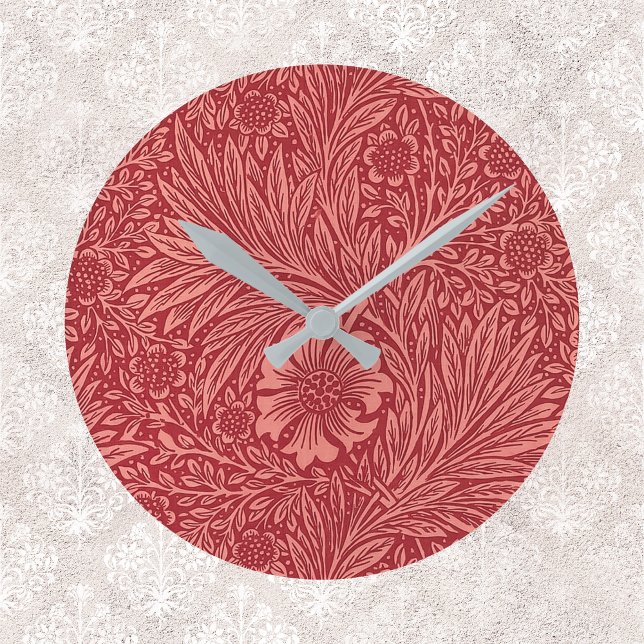 Reloj Redondo Mediano Patrón Marigold Rojo de William Morris (Subido por el creador)