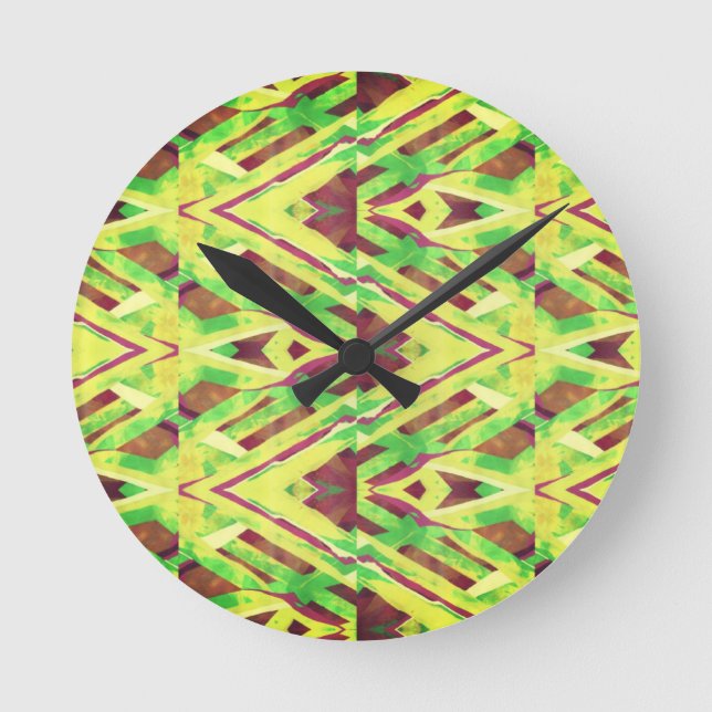 Reloj Redondo Mediano Patrón marrón y verde (Anverso)