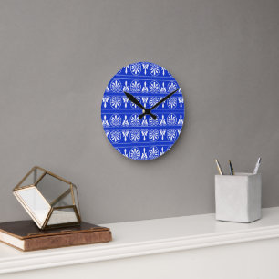 Reloj Redondo Mediano Patrón mediterráneo arabesco griego azul