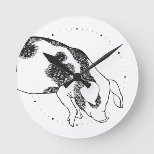 Reloj Redondo Mediano Patrón minimalista de arte lineal de cerdo Cottage