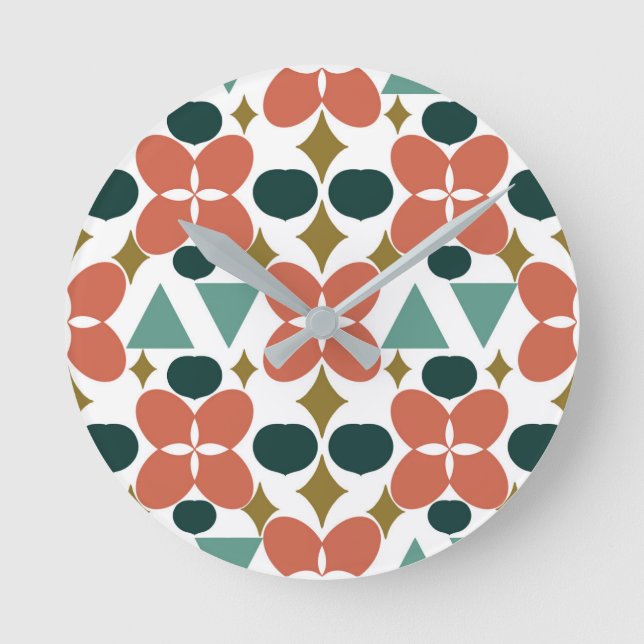 Reloj Redondo Mediano Patrón moderno de diamantes de flores de mediados  (Anverso)