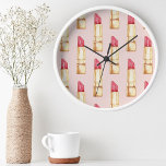 Reloj Redondo Mediano Patrón moderno de pintalabios rosados y rojos Giro<br><div class="desc">Patrón moderno de pintalabios rosados y rojos Giro</div>