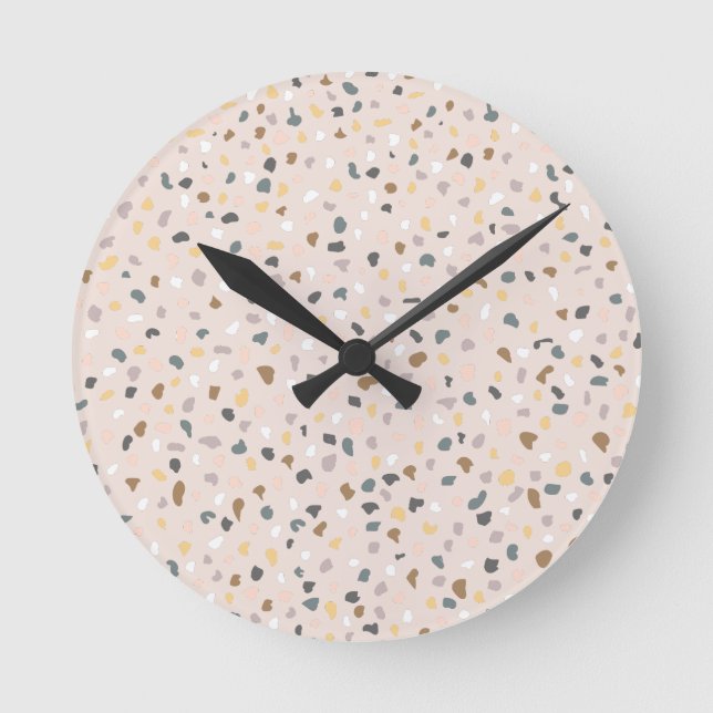 Reloj Redondo Mediano Patrón moderno Terrazzo Neutral suave (Anverso)