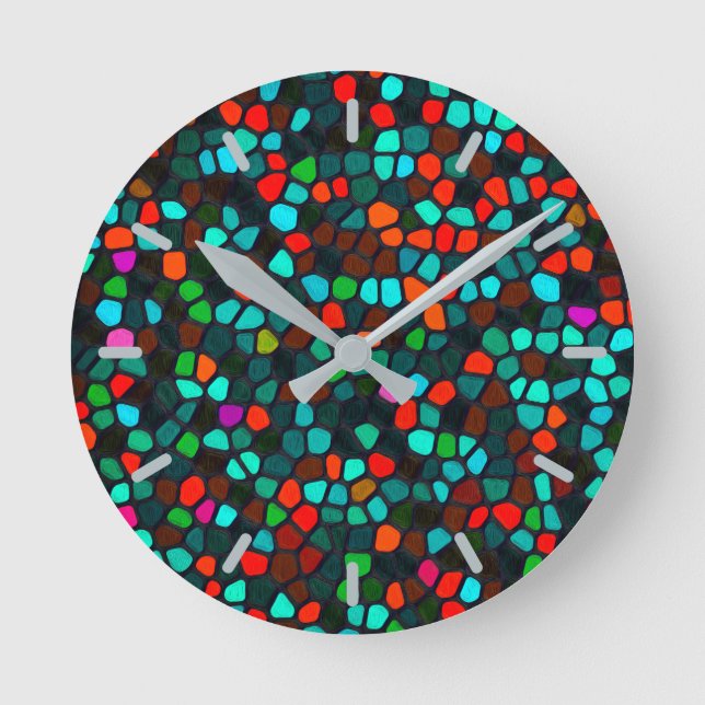 Reloj Redondo Mediano Patrón mosaico multicolor (Anverso)