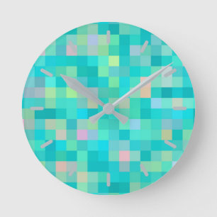 Reloj Redondo Mediano Patrón multicolor de arte de píxeles